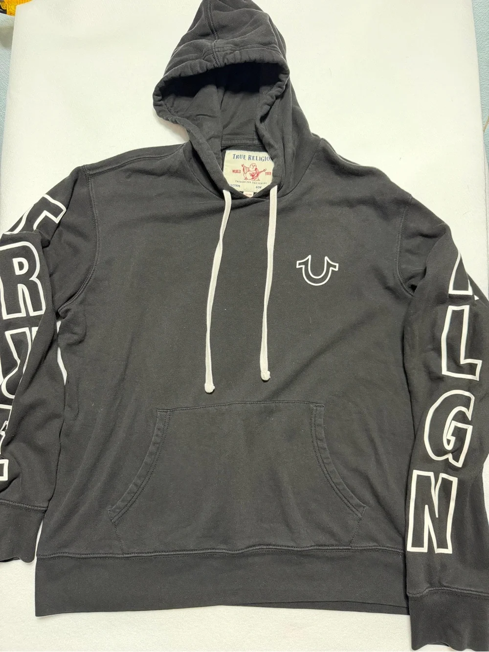 True Religion Black Hoodie with White Sleeve Logos